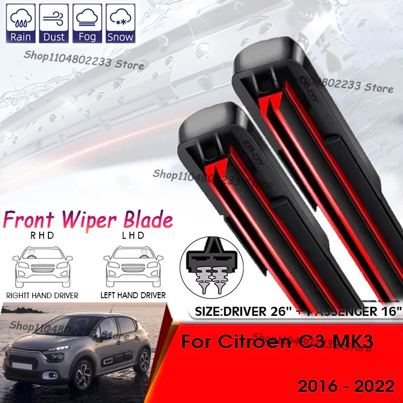 

Car Wiper Blades For Citroen C3 MK3 2016-2022 Windshield Windscreen Front Window Blades 26"+16" Car Accessories