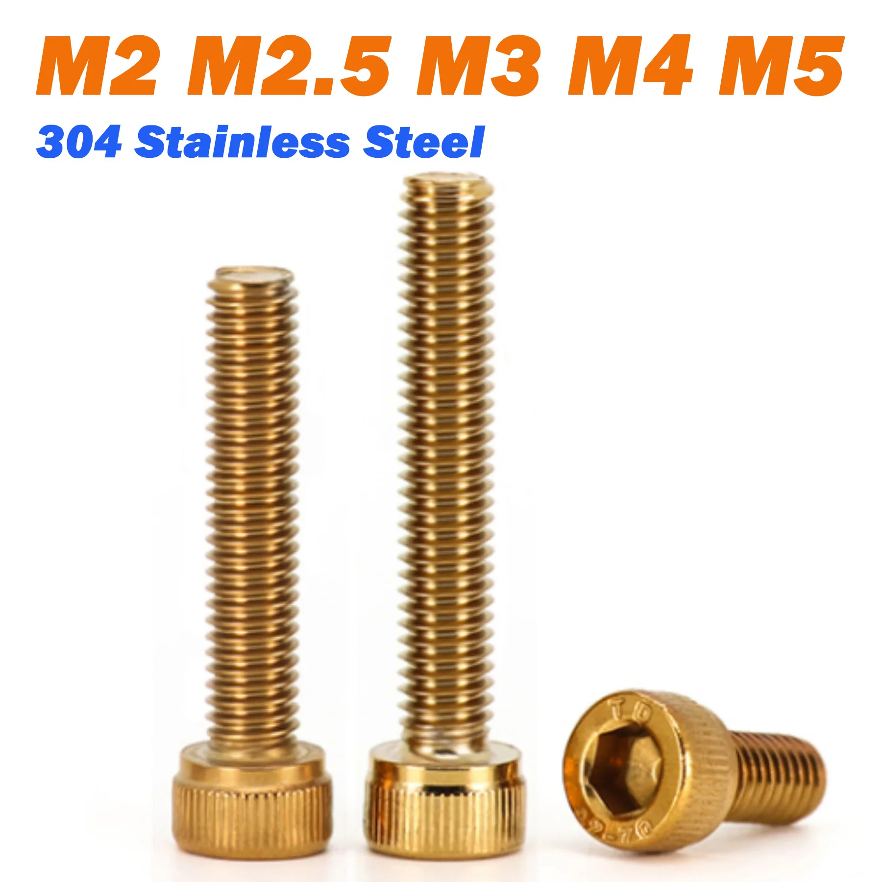 Cup Head Hexagon Screw M4 M5 M6 M8 M10 304 Stainless Steel Titanium Plated Gold Column Head Allen Screw DIN912