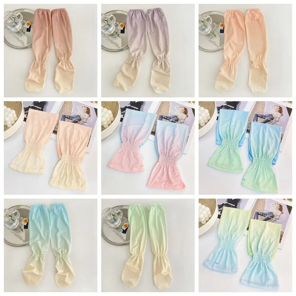 Cute Elastic Long Ice Silk Sleeves Gradient Thin Sunscreen Arm Covers Anti-UV UV Insulation Cycling Gloves Women