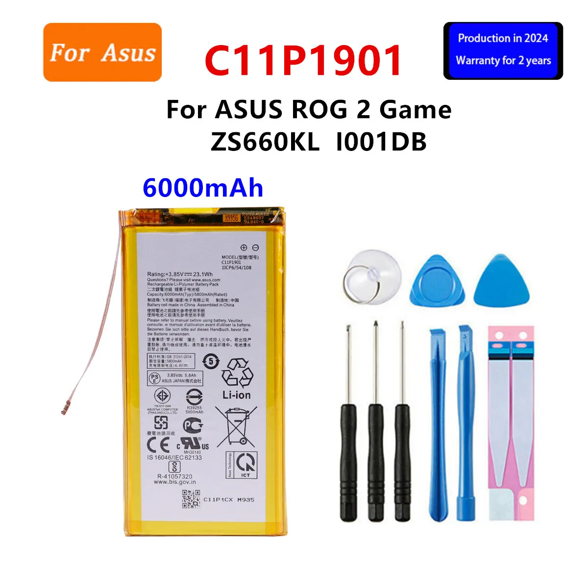 

Brand New Battery C11P1901 6000mAh For ASUS ROG 2 Game ZS660KL I001DB Phone Battery +Tools