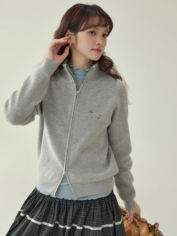 

AMUU Оригинальный вязаный кардиган с вышивкой и воротником-стойкой, женский, весенняя новинка, на молнии, с длинными рукавами, топ North Island