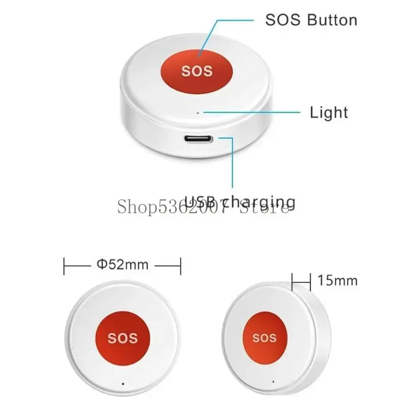 Botão chamada SOS recarregável com corda pendurada para alarme botão sênior 40JB