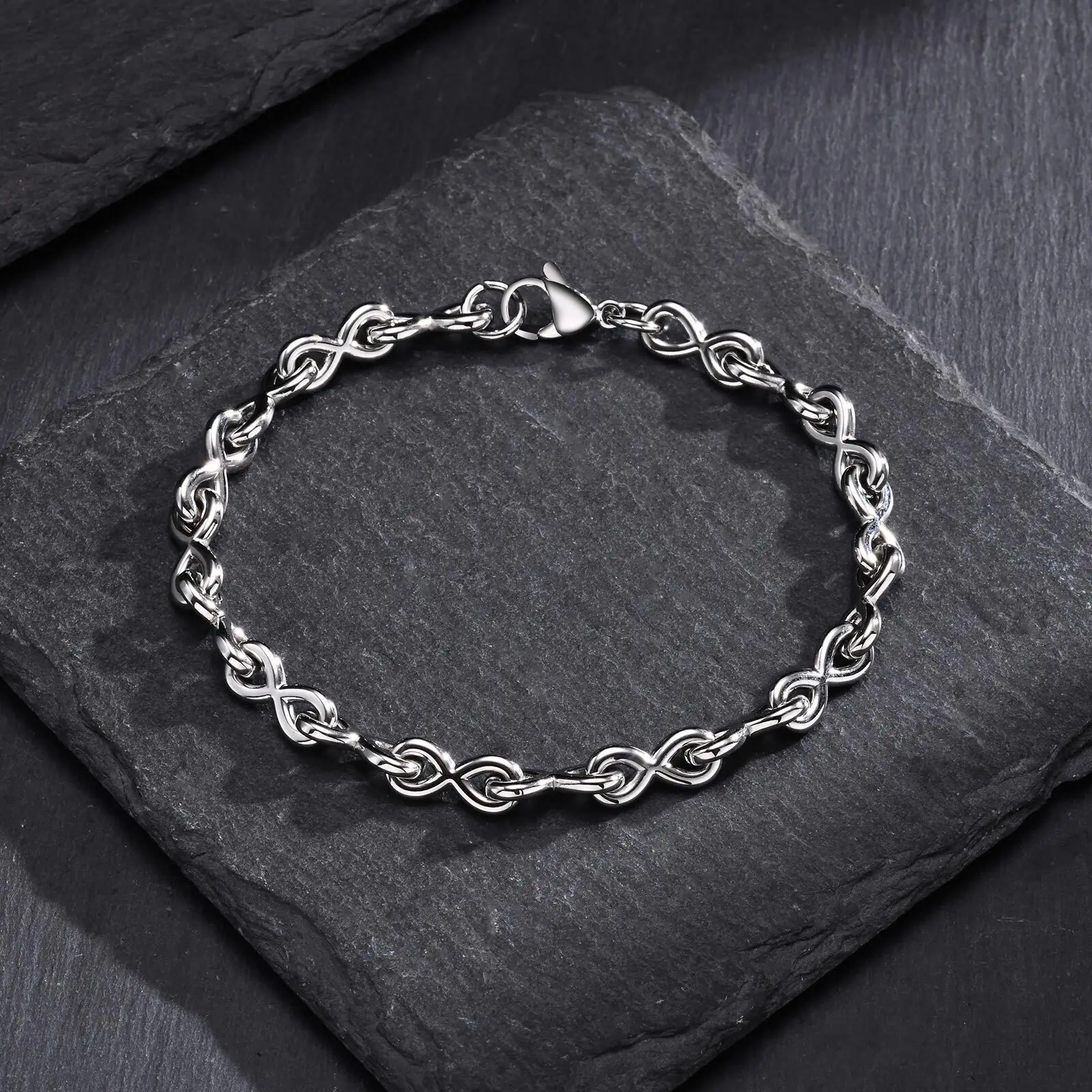 

Stainless Steel Chain Bracelets for Men Boys,Infinite Link Chain Handmade Wristband,New Punk Jewelry