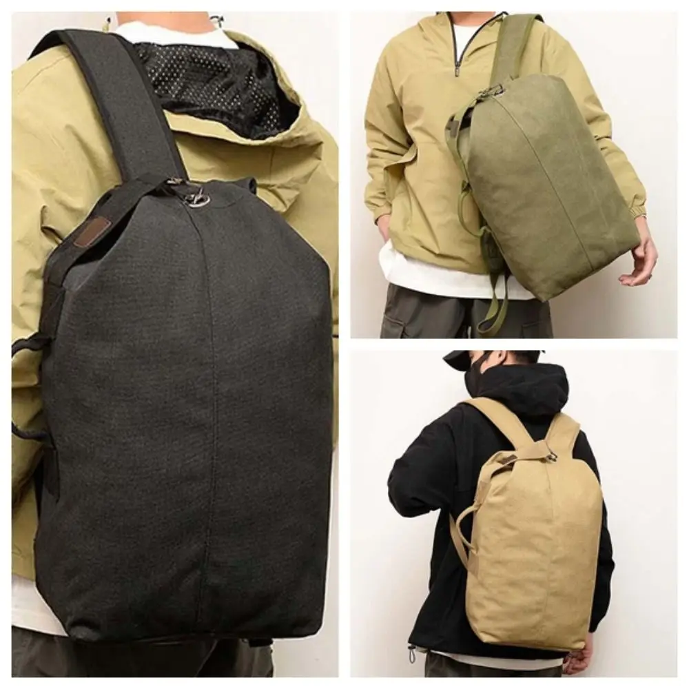 

New Solid Color Folding Vintage Canvas Rucksack Women Men Multi-pockets Design Backpack Large Capacity Travel Bag
