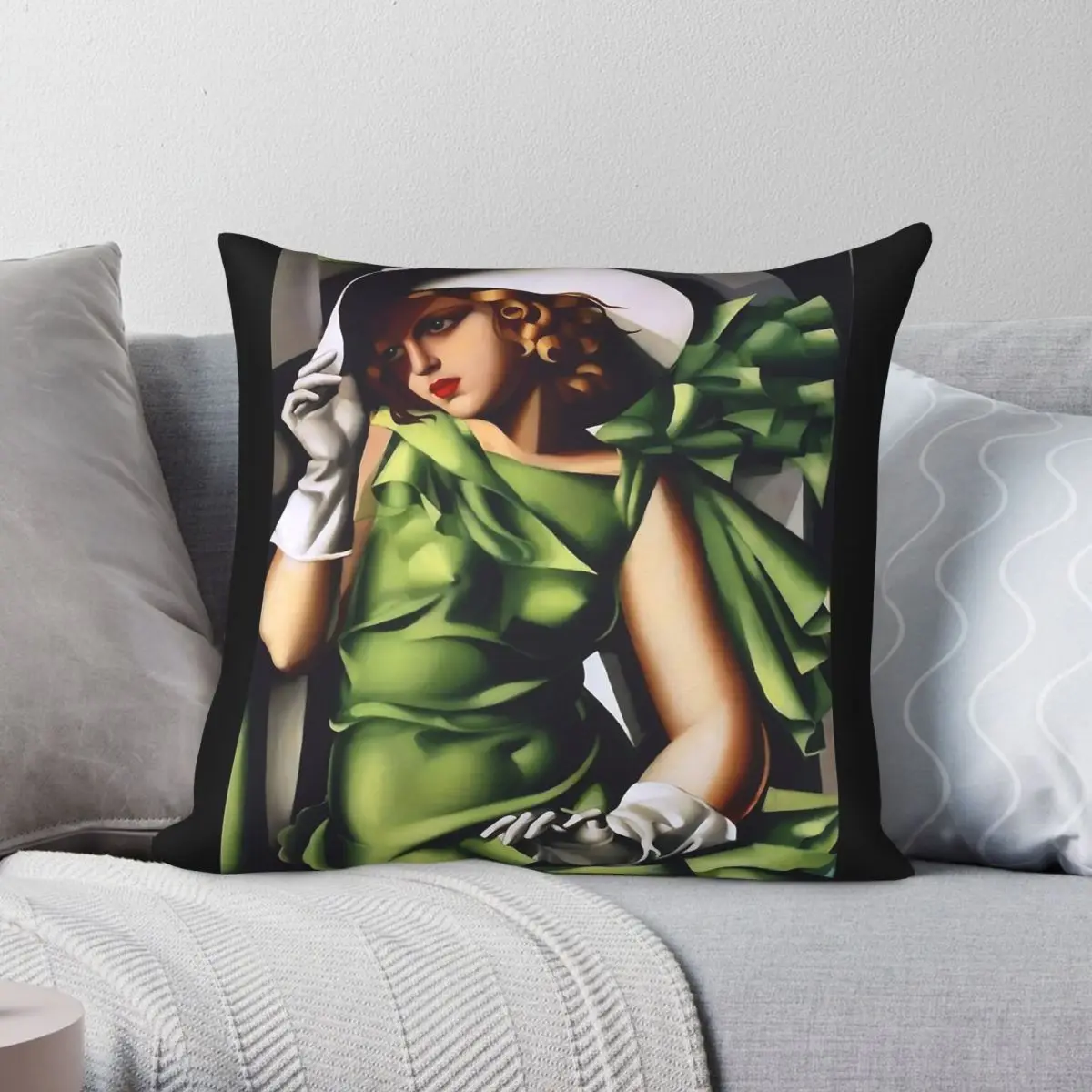 Young Lady With Gloves Tamata De Lempicka Square Pillowcase Polyester Linen Velvet Pattern Decorative Pillow Room Cushion Cover