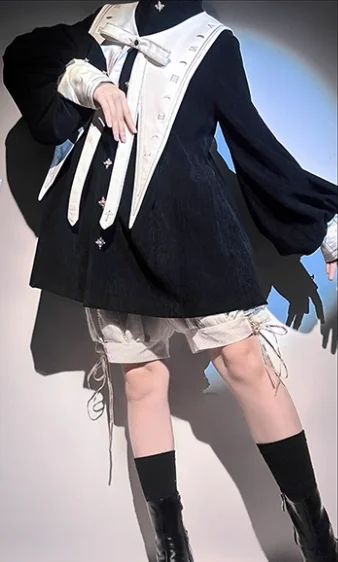 2025 Autumn New Chenille Fleece Jacket Women's Retro Detachable Collar Cape Gothic Loose Coat Outerwear Lolita Cos Shorts Set