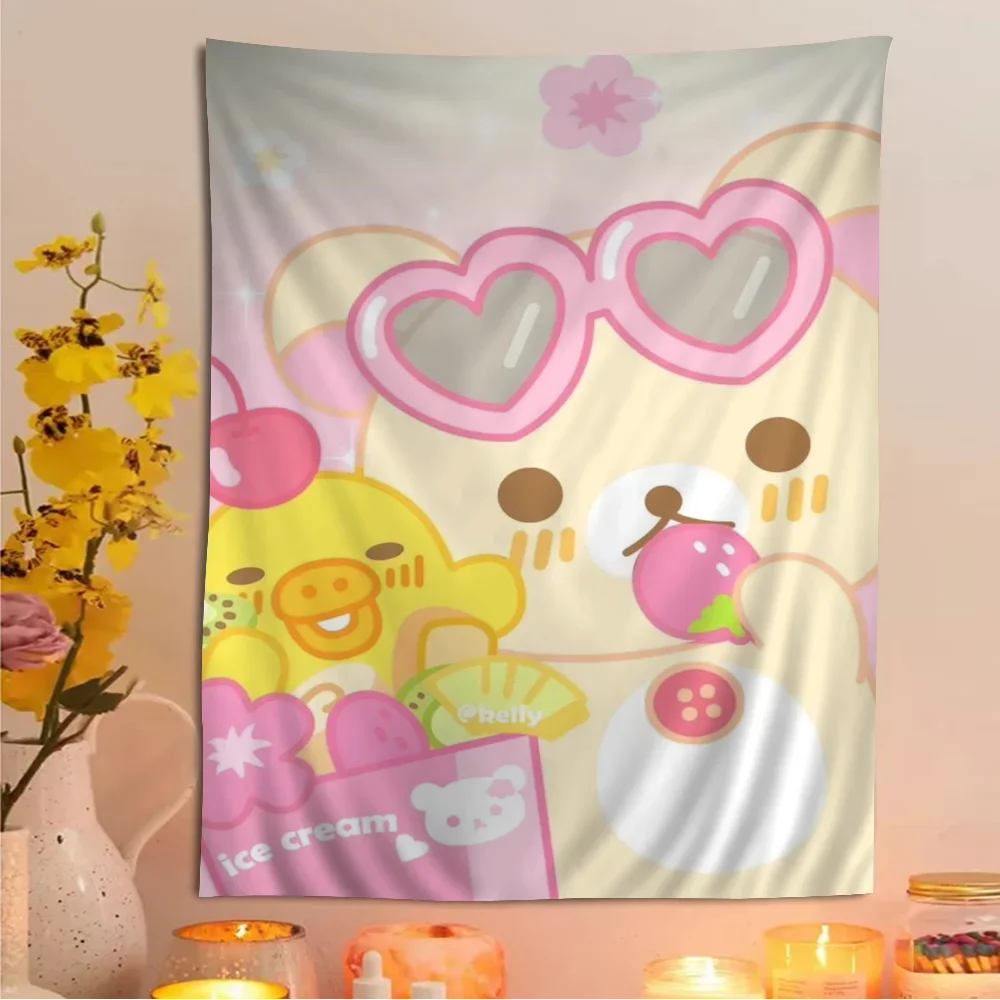 Cute Rilakkuma Bear Printed Large Wall Tapestry Hanging Tarot Hippie Wall Rugs Dorm Home Decor