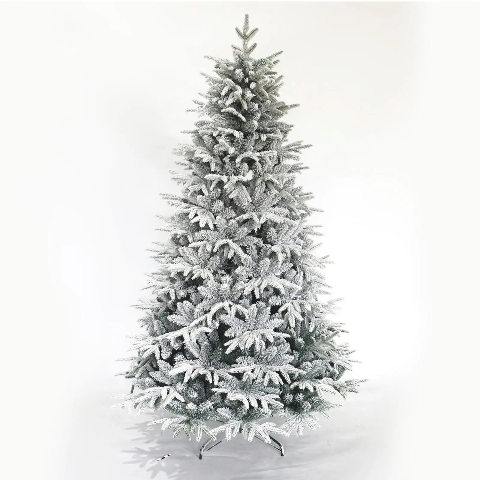 7ft Snow Flocked Hinged Artificial Christmas Tree - Realistic White Tips, 1100 Branches, Unlit Pine Tree