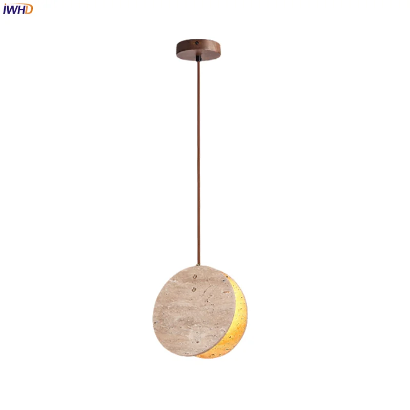 

IWHD Creative Yellow Travertine LED Pendant Lamps Bedroom Dining Living Room Decor Wabi Sabi Interior Hanging Light Luminaire