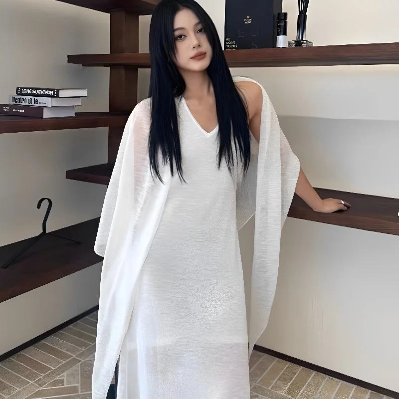 

Women's Summer Thin Micro Transparent Linen Triangle Scarf Shawl Korean Versatile Silk Ice Silk Sunscreen Outer Cover Scar