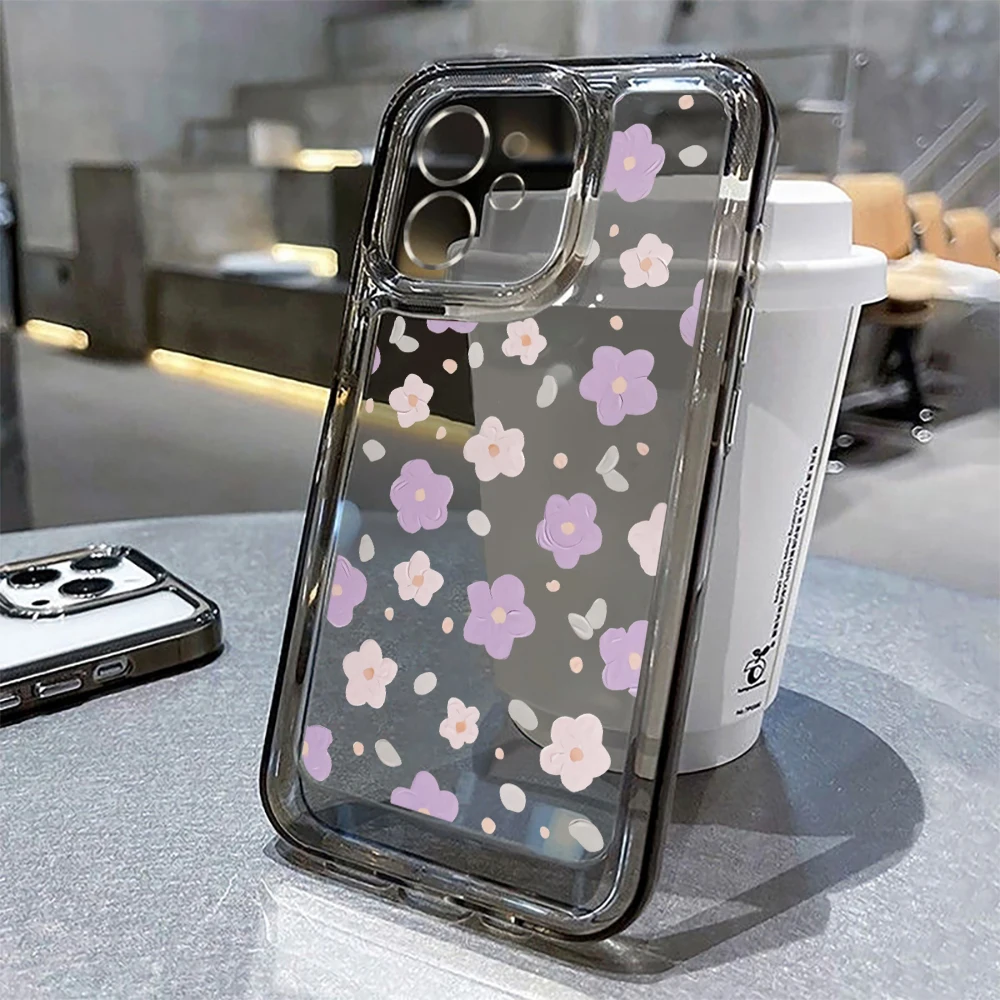 Flower Phone Case For iPhone 11 Case iPhone 13 12 15 14 Pro Max 7 8 14 15 Plus XR XS X SE Silicone Shockproof Bumper Clear Cover