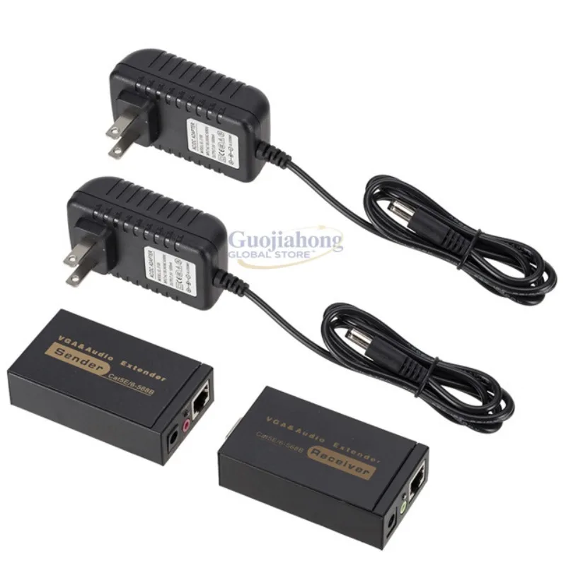 VGA extender 100m network cable RJ45 to VGA extender monitoring TV display signal transmission power supply