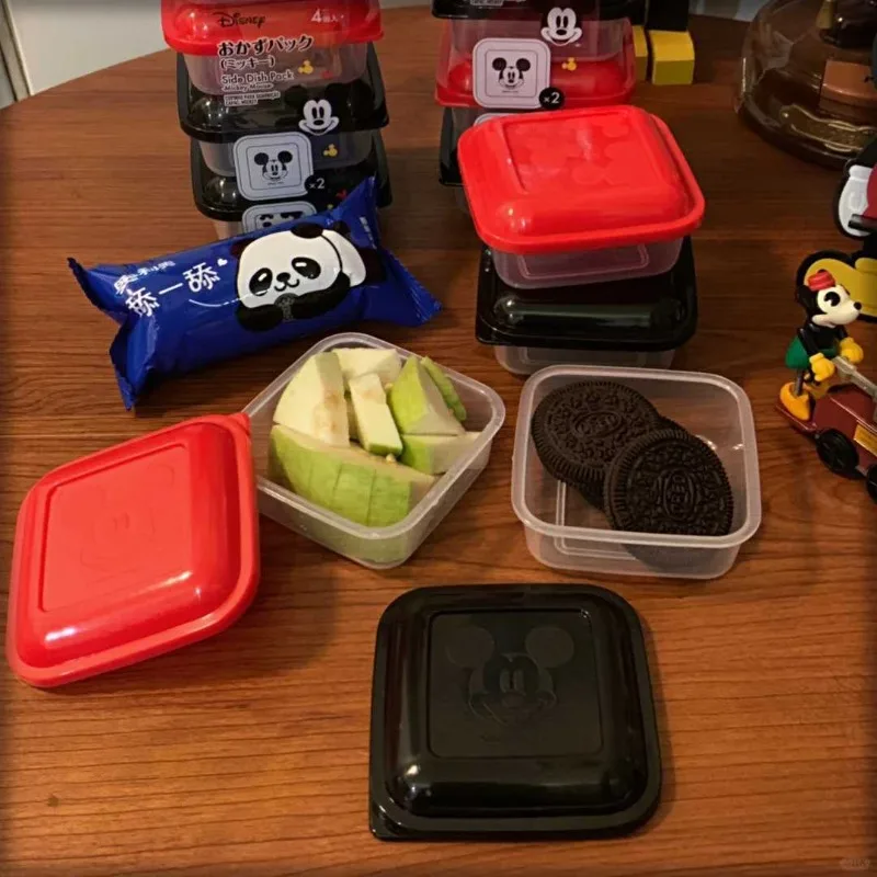 

4pcs Cartoon Mickey Food Container Anime Mini Side Dish Fruit Lunch Sealed Preservation Box 110ml Household Fresh Storage Box