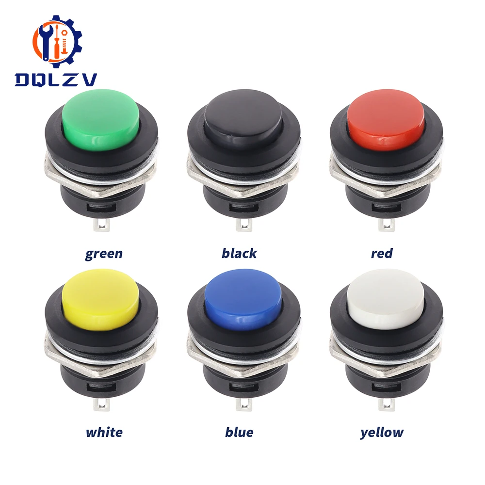 Momentary Push Button Switch 16mm Momentary 6A/125VAC 3A/250VAC Round Switches R13-507 BLACK RED GREEN WHITE BLUE YELLOW