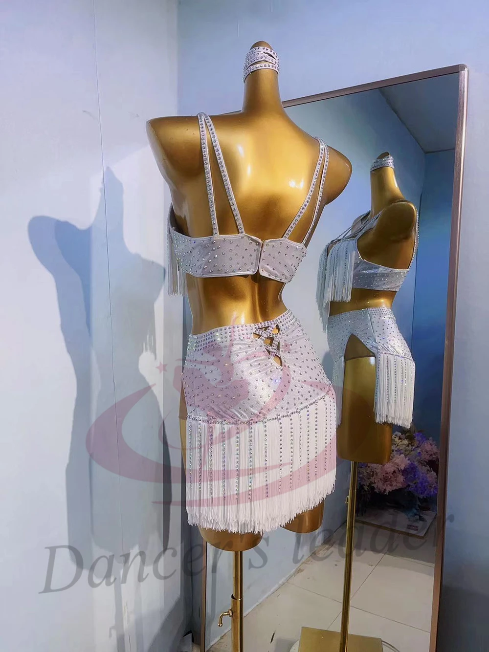 Robe de danse latine pour adultes et enfants, pierre AB, haut de gamme, personnalisé, blanc, industrie lourde, pompon, Tango, vêtements professionnels pour femmes