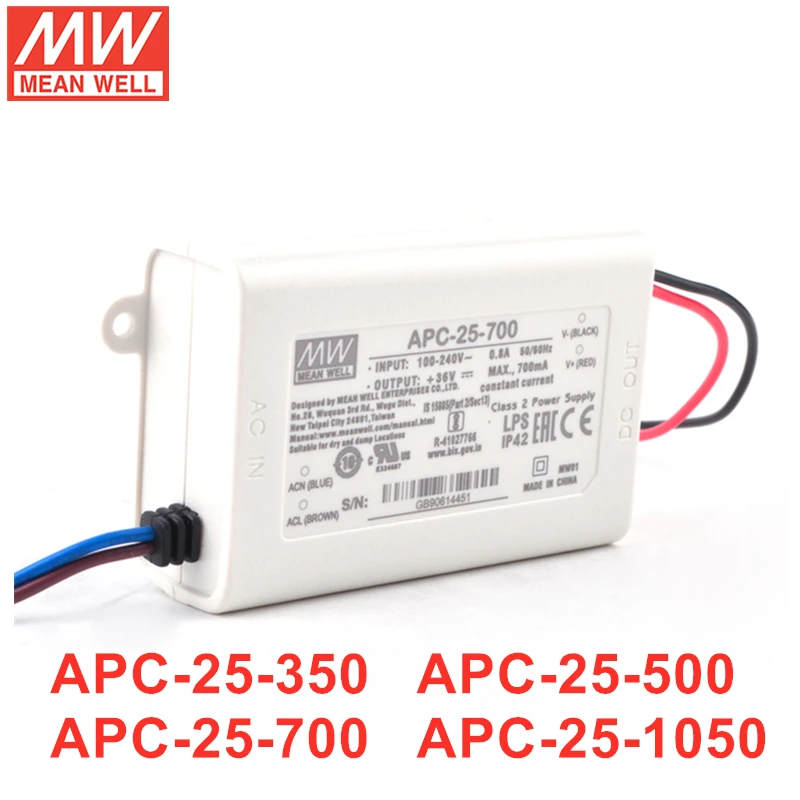 MEAN WELL APC-25 Series 25W Constant Current Output Power Supply LED Driver APC-25-350 APC-25-500 APC-25-700 APC-25-1050