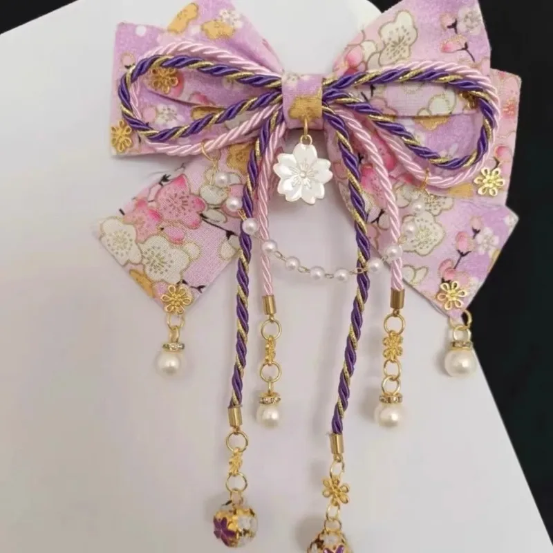 

Japanese Style Girl with Hot Stamping Cherry Blossom Bow Hair Accessory Lolita Tassel Edge Clip