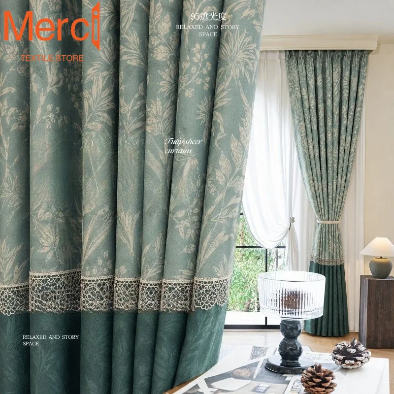 New French Mid-century Style Curtains with Full Blackout Curtains for Living Dining Room Bedroom Custom Size Luxury Decoration