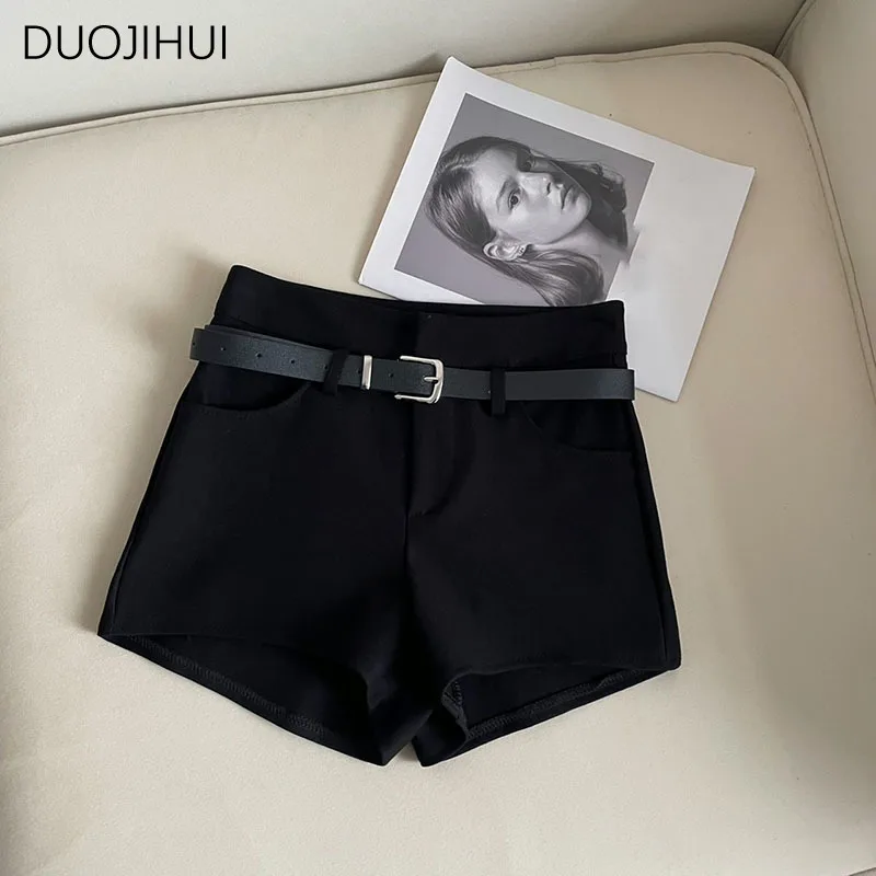 

DUOJIHUI Black Sexy High Waist Slim with Belt Female Shorts Summer New Irregular Fashion Solid Color Casual Simple Women Shorts