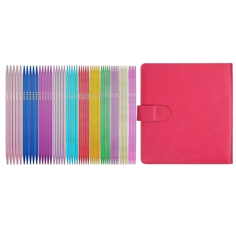 LLCS-Double Point Knitting Needles Set- Aluminum 6 Inch 55 Pcs 11 Sizes Multicolor Straight Knitted Needles