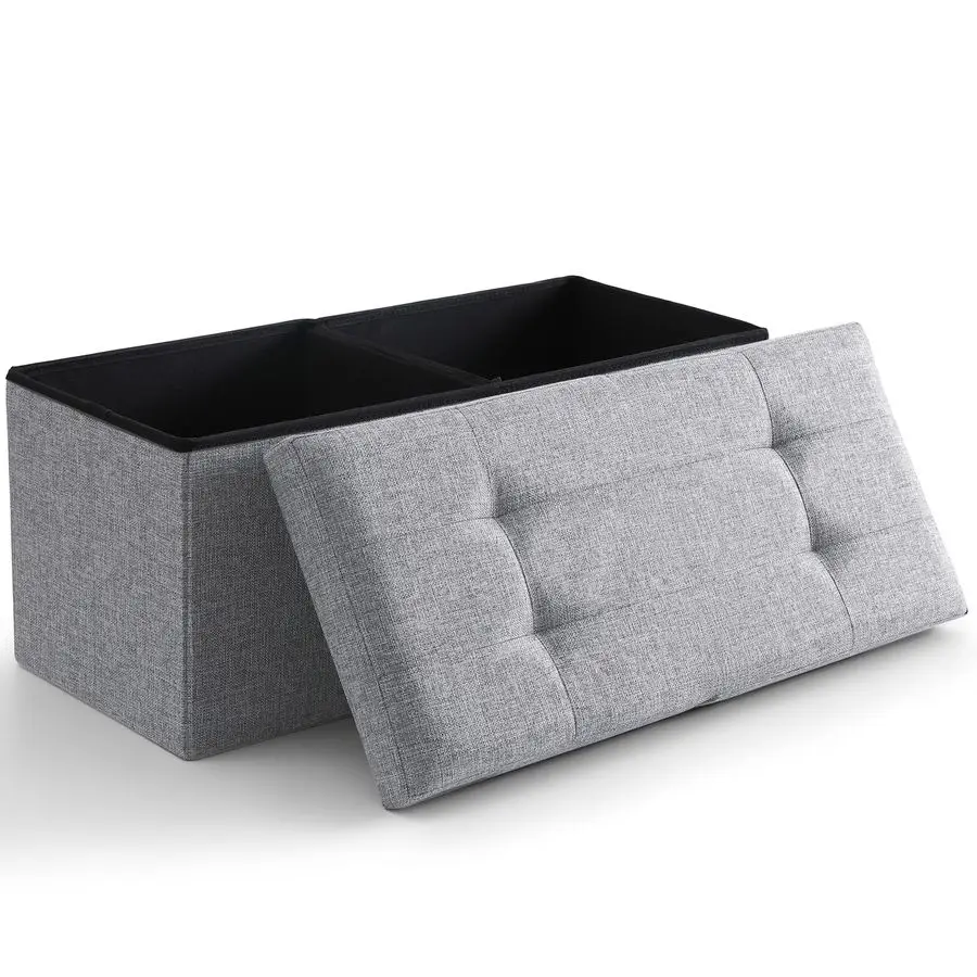 

Storage Ottoman Bench Foldable Seat Footrest End of Bed Ottoman with Flipping Lid for Living Room, 75L, 30 inches Linen Fabric G