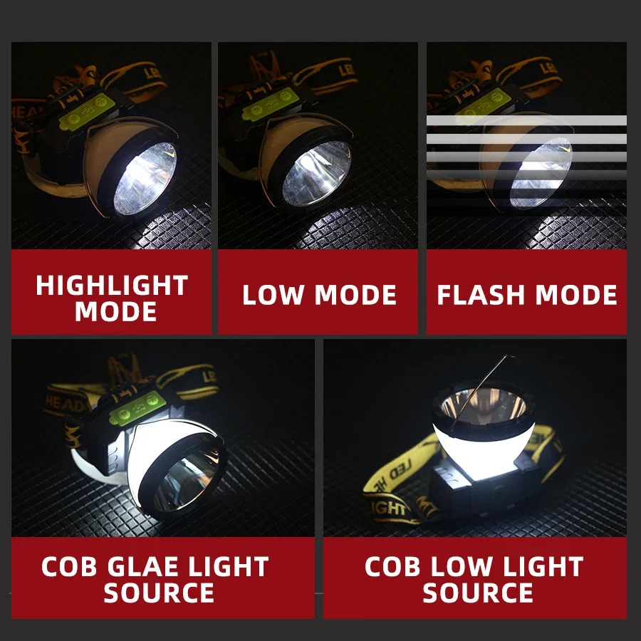 Rechargable COB Floodlight Headlamp Bright Headlight Emergency Handle Head Lamp Flashlight Outdoor Fishing Light Camping Lantern