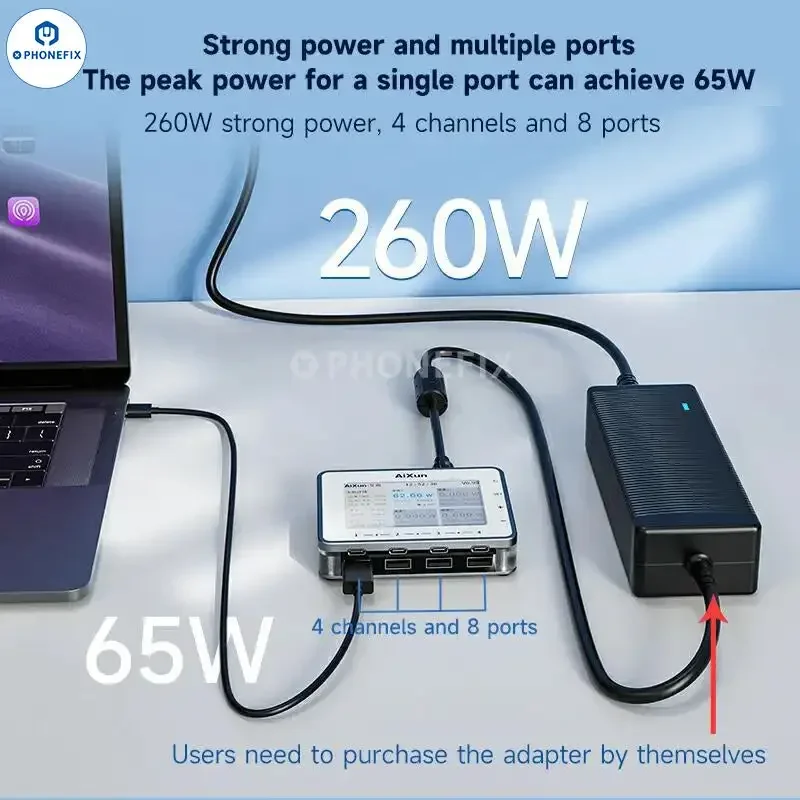 Imagem -02 - Jcid Aixun Pf26 260w Carregador Rápido Multicanal Portas Usb Display Digital Lightning qc 3.0 Kit de Ferramentas de Carregamento Rápido Stationhub