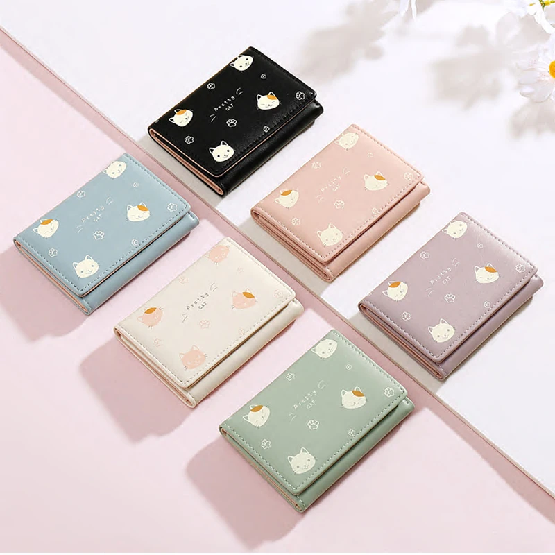 Fashion Cat Prints Pattern Small Wallets Women Soft Leather Card Holder Purses Female Wallets High Quality Ladies Purse Carteras