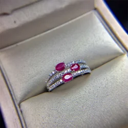 Wedding Ring for Women Real Pure 925 Sterling Silver Natural Ruby Genuine Gemstone Rose Gold Birthstone Engagement