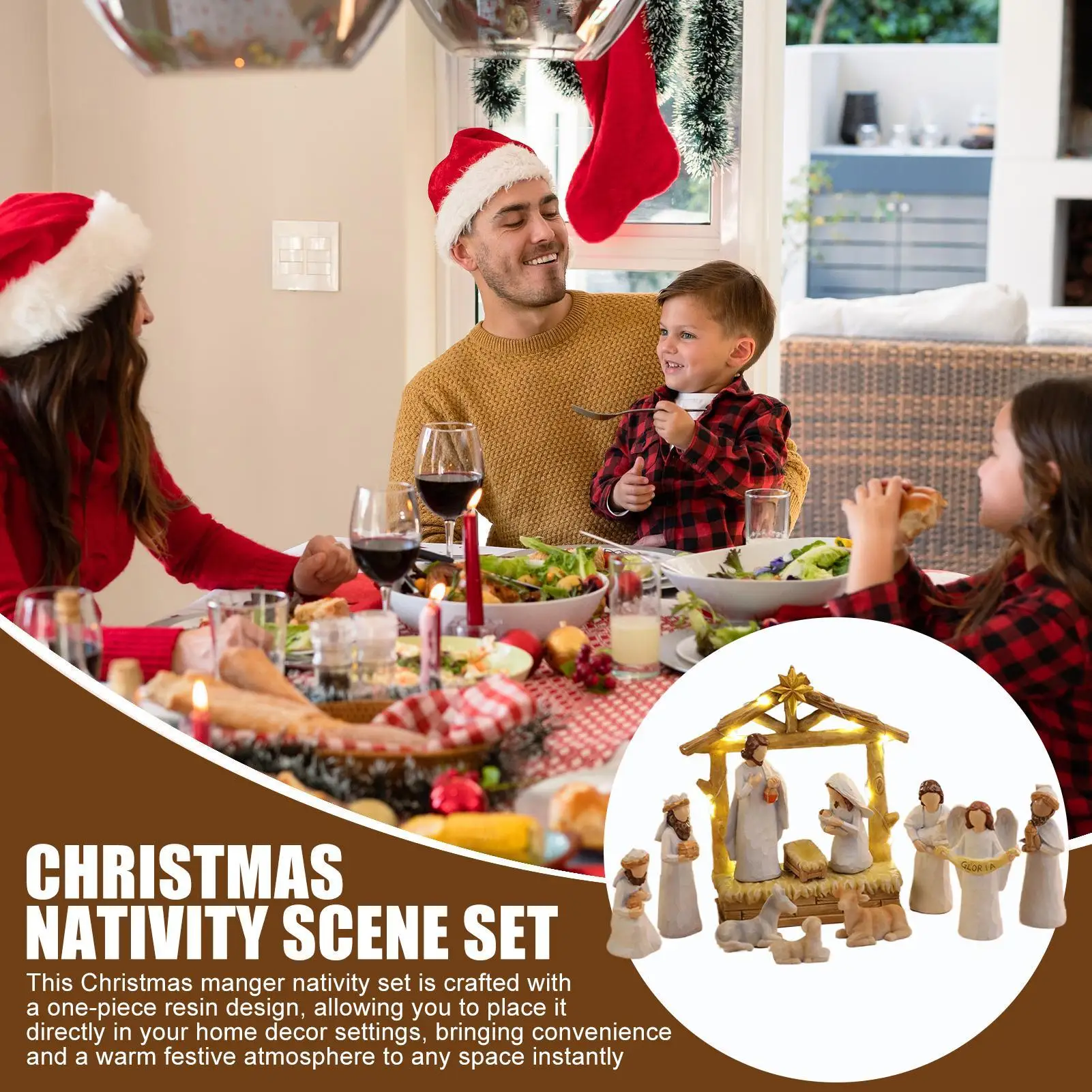 Christmas Manger Nativity Set Resin Christmas Nativity Scene Figurine Seasonal Decor For Room Apartment School Bedroom Dormitory