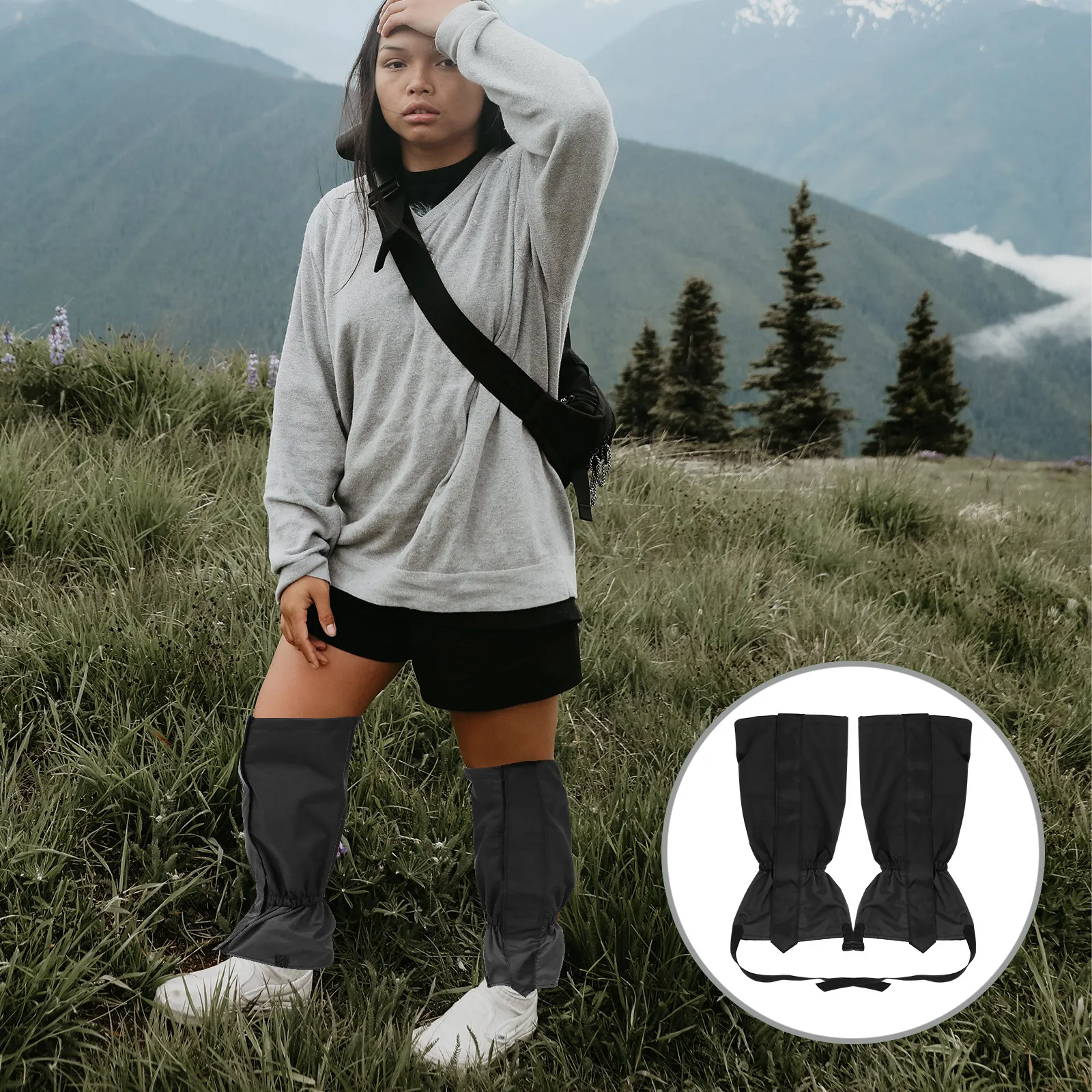 1Pair Cost-Effective Breathable Leg Gaiters Waterproof Snow Boot Gaiters with Adjustable Strap for Mountain Jungle
