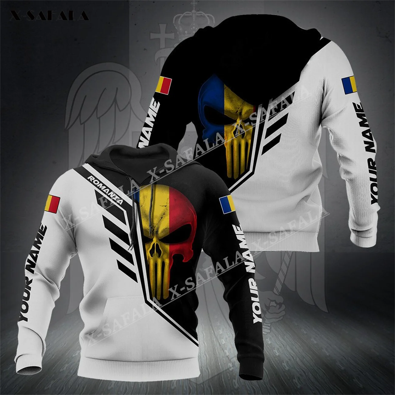 

ROMANIA Custom Name SKULL National Emblem Flag 3D Print Zipper Hoodie Men Pullover Sweatshirt Hooded Jersey Tracksuits Outwear 1