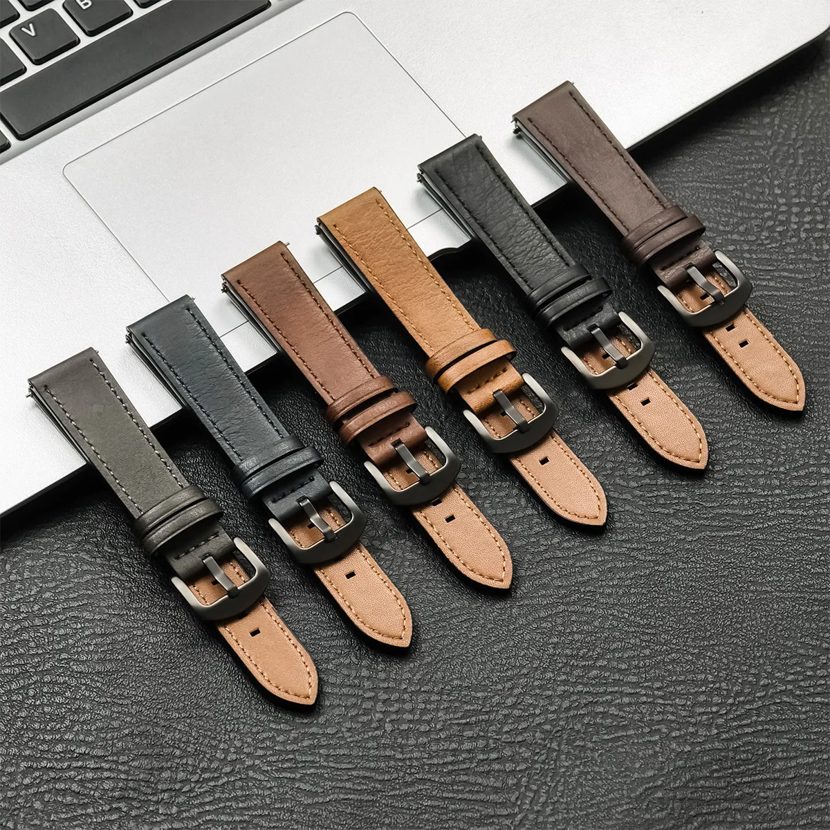 Kompatibel mit Samsung Watch6 und Huawei GT4 20/22 mm Universal-Lederarmband, Schnellverschlussösen und Edelstahl-Dornschließe