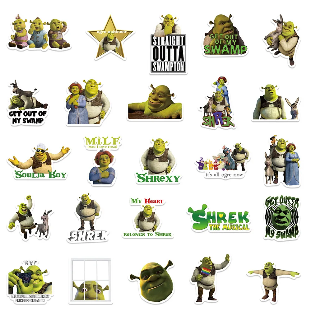 52pcs Cartoon Monster Shrek Graffiti Sticker DIY Suitcase Laptop Suitcase Guitar Star Sticker Waterproof Decals