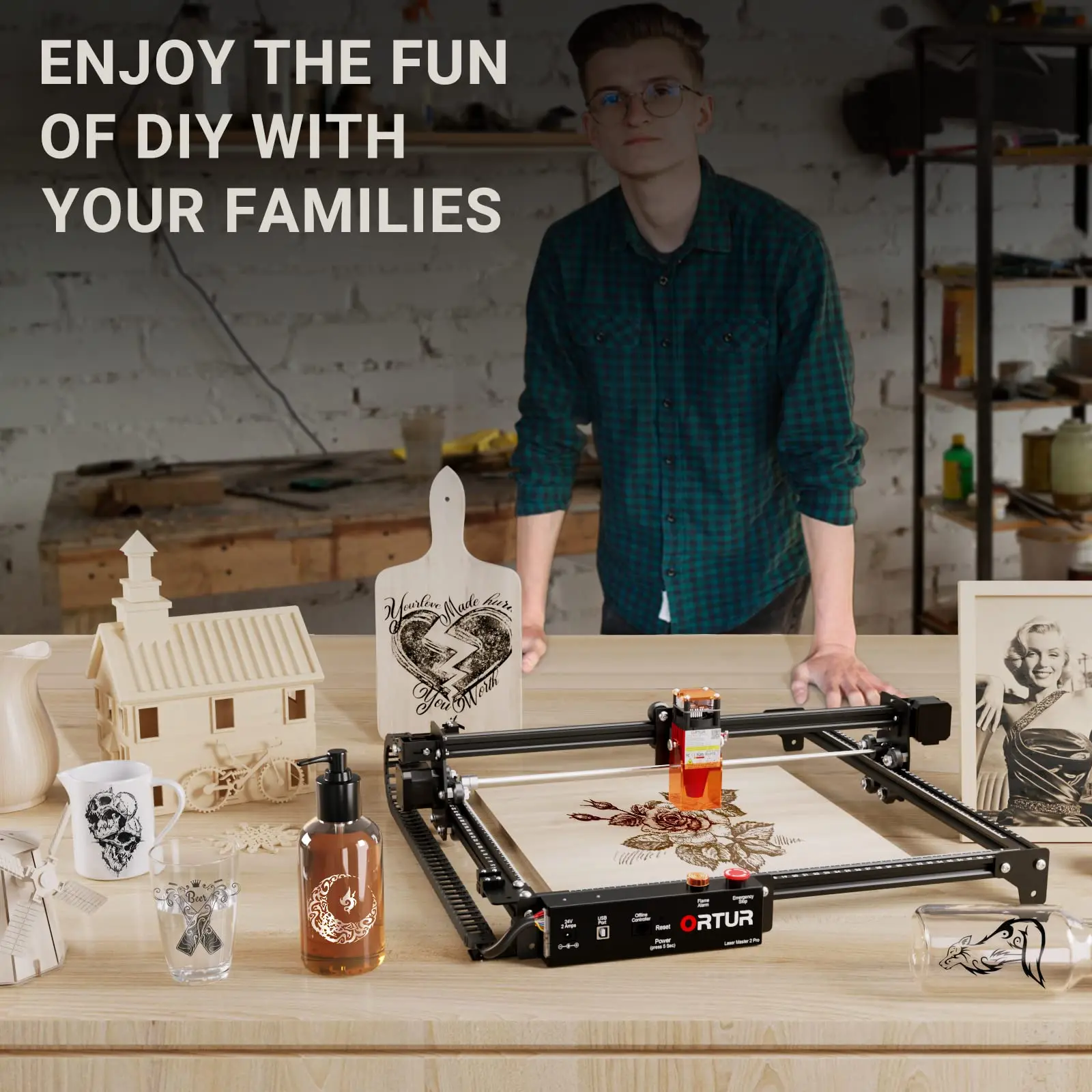 ORTUR 24V Laser Engraver 2 Pro-S2-LF Engraving Machine 5500mW Output Power Laser Cutter for Metal and Wood 400*400mm