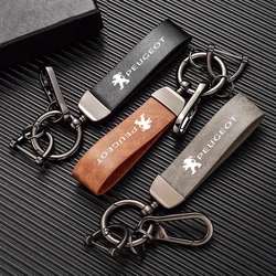 Leather Car Keychain Keyring Anti-lost Pendant Gift For Peugeot 408 4008 308 3008 Rifter 5008 508 2008 208 RCZ 407 108 Accessory