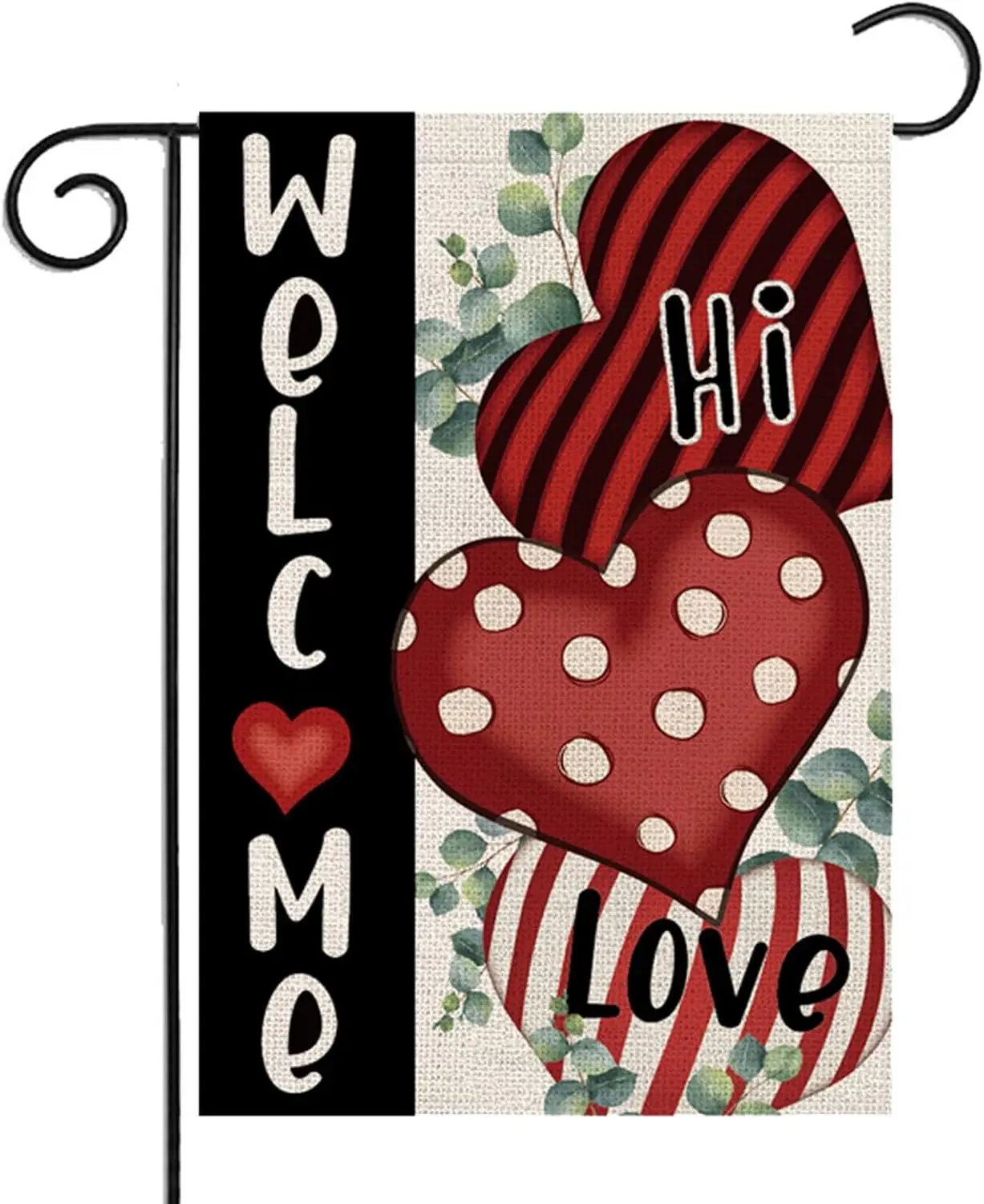 SYSAMA Love Heart Welcome Garden Flag, 12 X 18 Double-Sided Love Day Anniversary Wedding Yards Decor, Burlap House Banner Ou uui