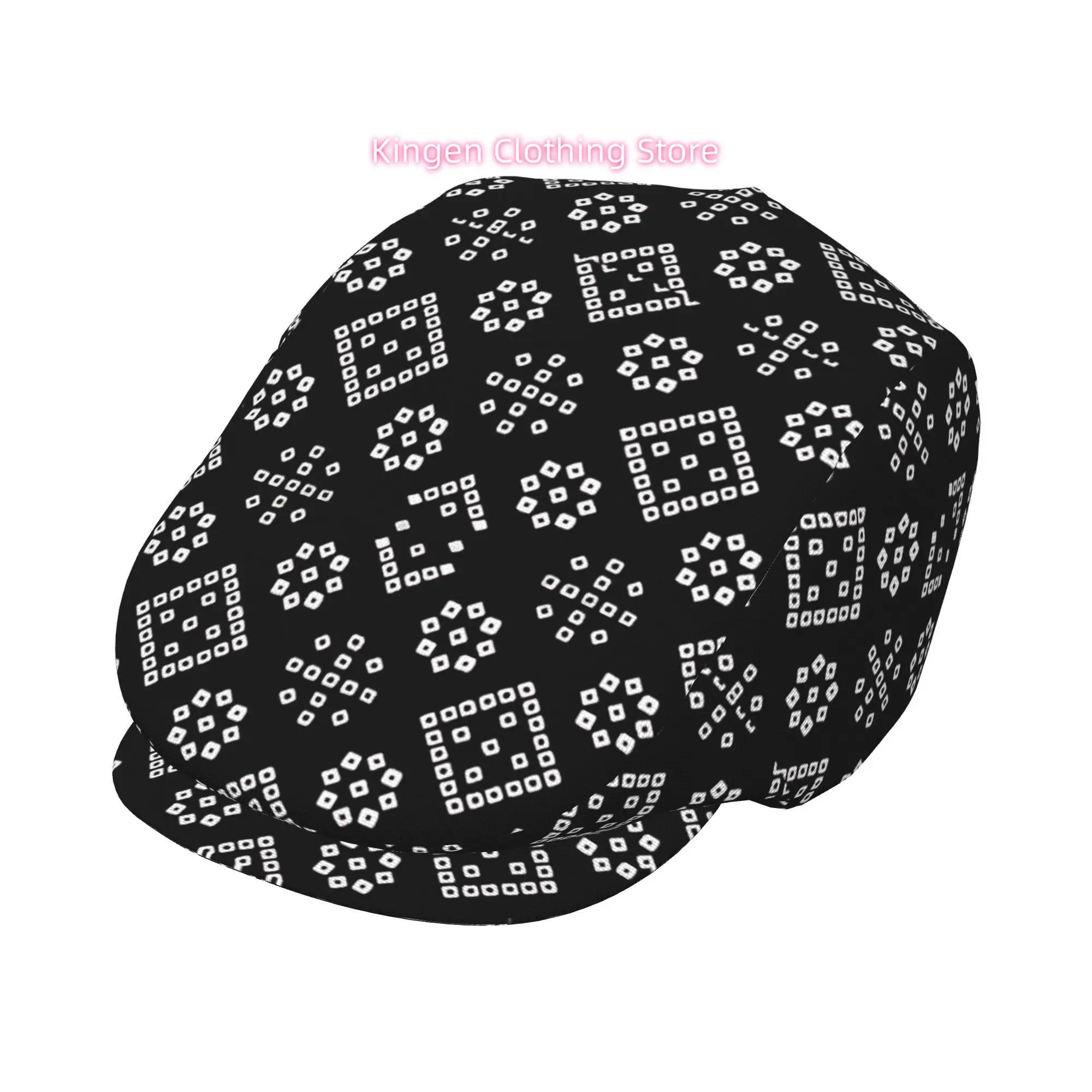 1pc Black background with white square All-over printed beret,  newsboy cap, unisex, a must-have fashion accessory for outdoor l