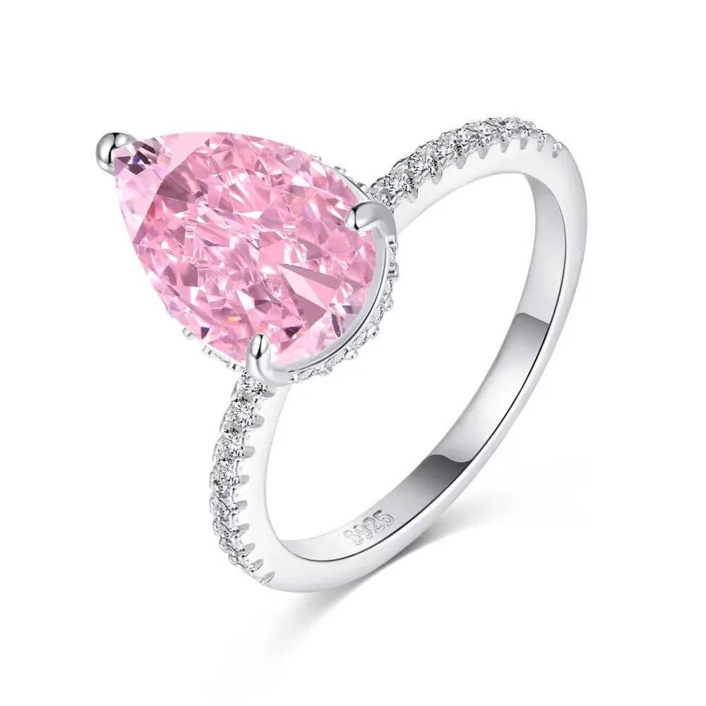 

Wedding New S925 Sterling Silver 8A Water Drop Zircon Female Ring Luxury Versatile Design Sense Female Jewelry Wedding
