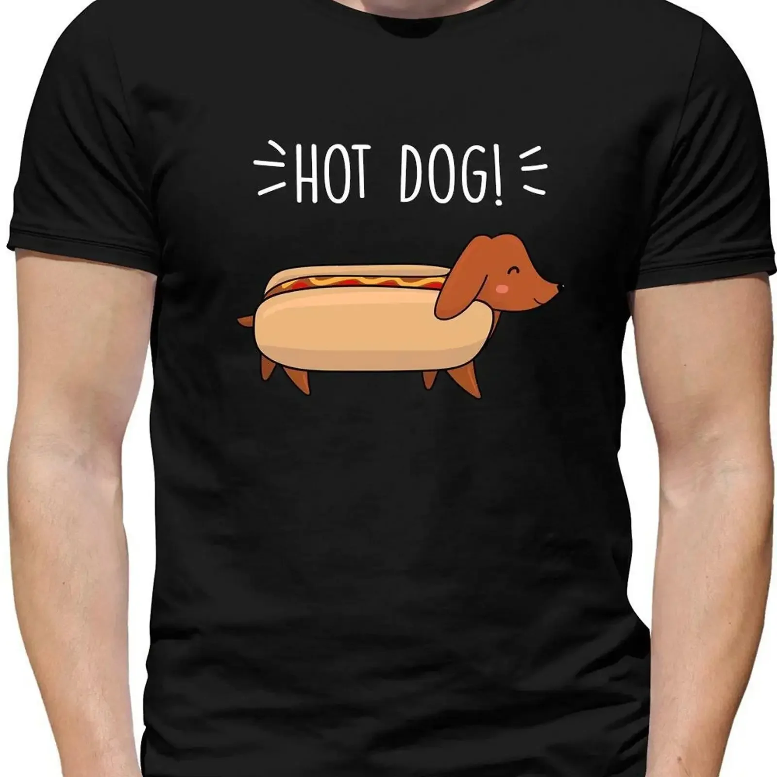 Hotdog Dachshund Mens T Shirt Sausage Dog Cute Food Puppy Dogs vintage Washed Soft Top For Everyday Wear homme Comfortable