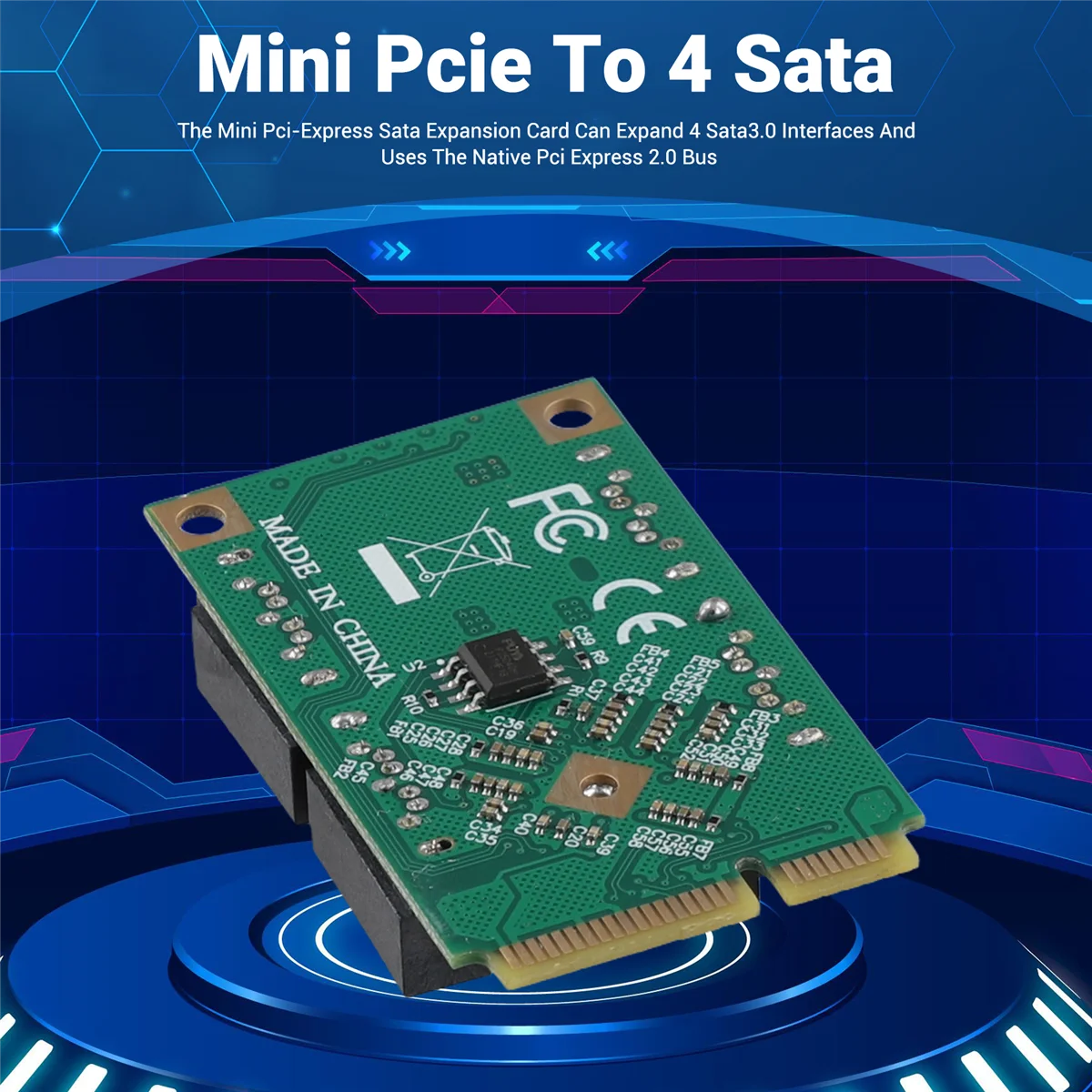 Adaptador de expansión PCIE a tarjeta de expansión SATA, MPCI-E de altura completa a interfaz SATA HDD Quad, tarjeta adaptadora para Synology