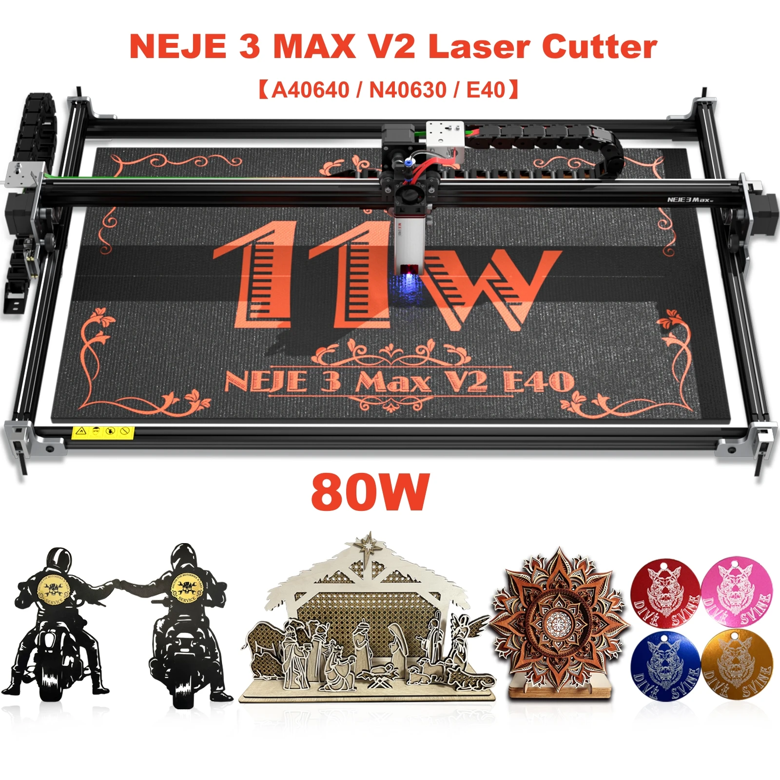 NEJE 3 Max V2 A40640/N40630/E40 CNC Laser Engraver Metal Engraving Machine Powerful 80W Laser Cutter Wood Cutting Print Tools