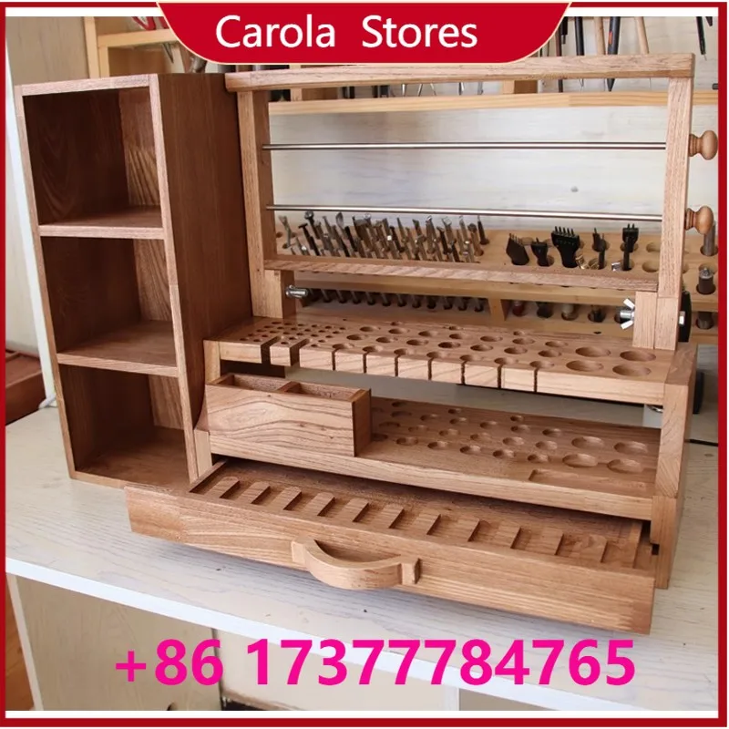Handmade Leather & Metal Wire Combined Tool Storage Rack with Cabinet, Multi-purpose Hardware Organizer Rack for Workshop Garage
