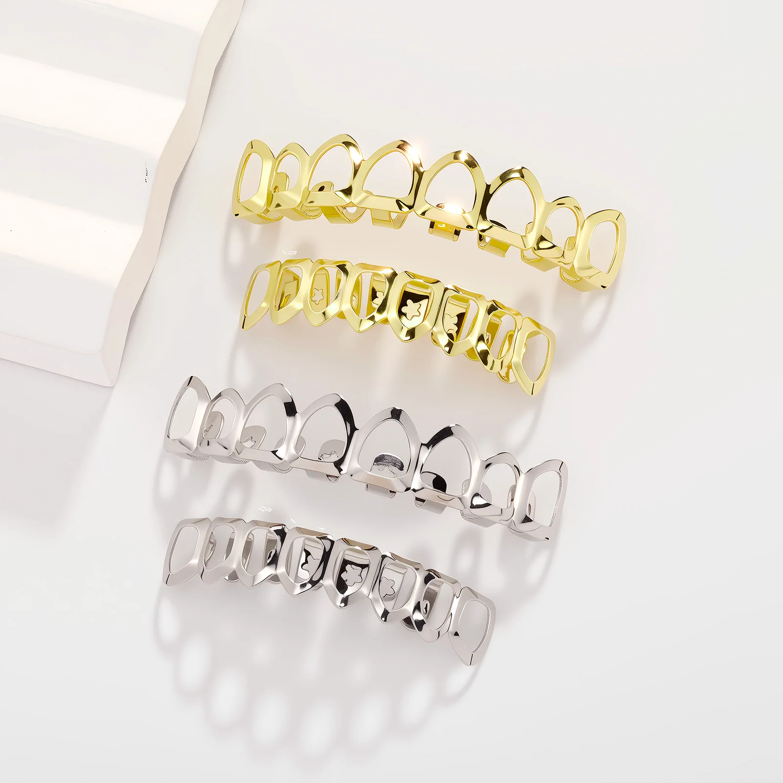 TOPGRILLZ Hip-Hop Grillz Set 8 Oben 8 Unten mit Hohlfenster, glänzender Bling-Zahnschmuck mit formbaren Perlen für Herren und Damen – Detail 6