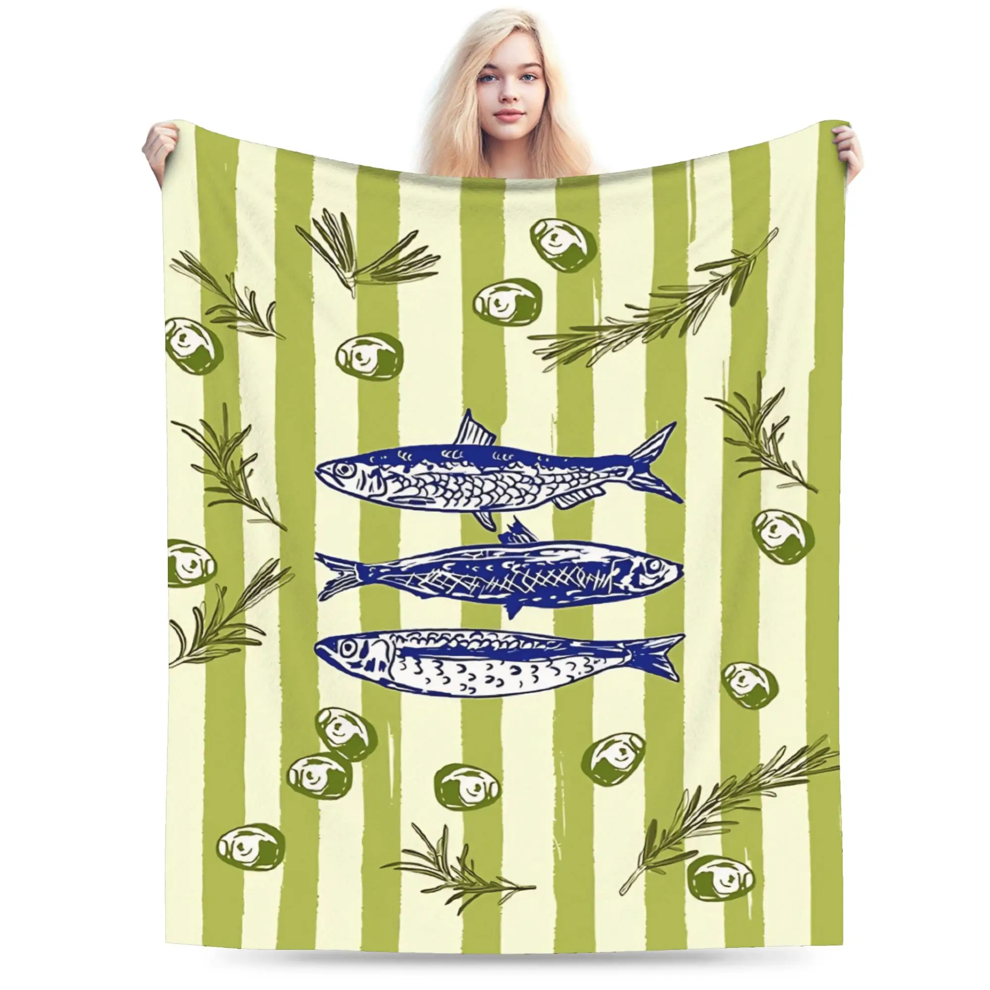 Retro Sardines  Super Soft Blanket  Girls Boys Plush Throw Blanket Funny Couch Bed Flannel Bedspread Sofa Bed Cover