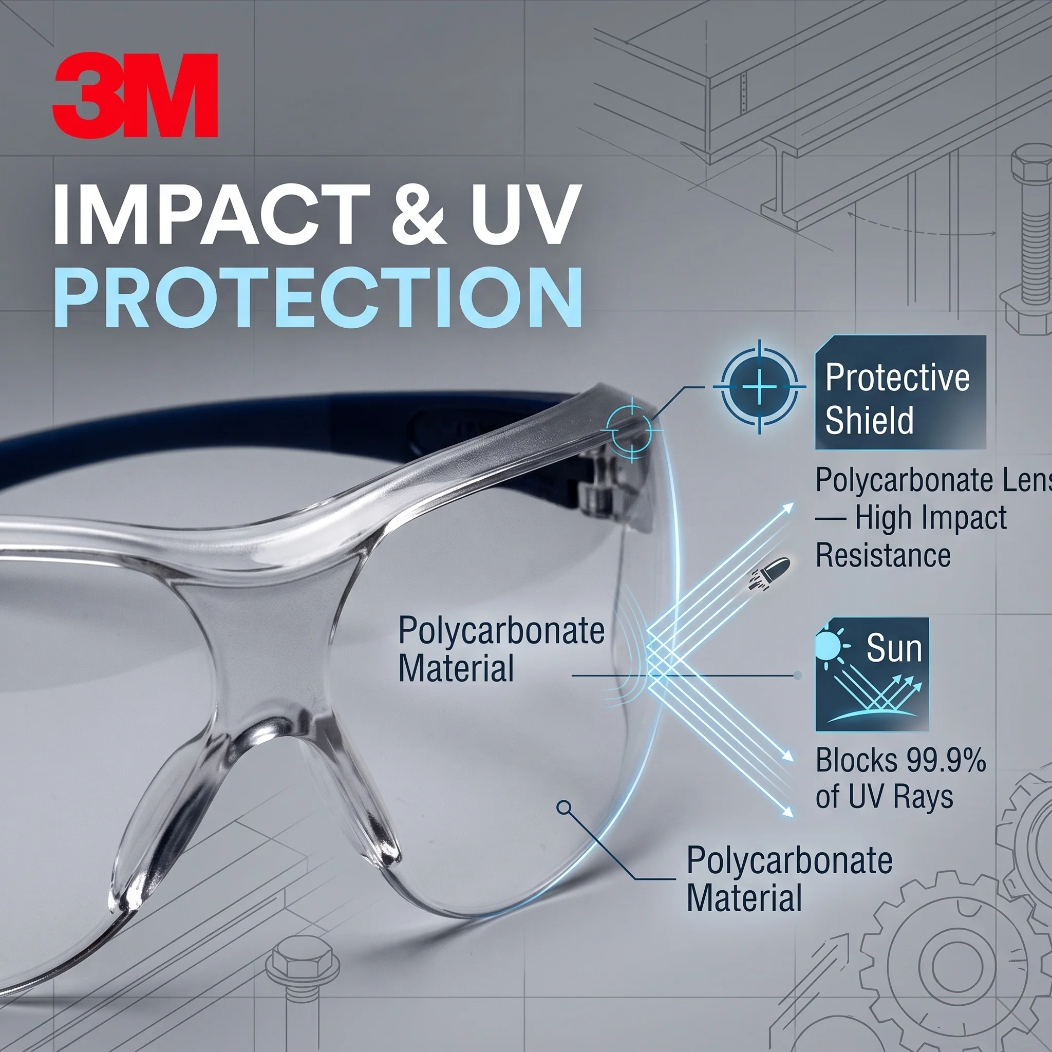 3M 10436 Safety Glasses ANSI Z87.1 Clear Goggles Construction Work Glasses Protection Industrial PPE Lentes de Seguridad