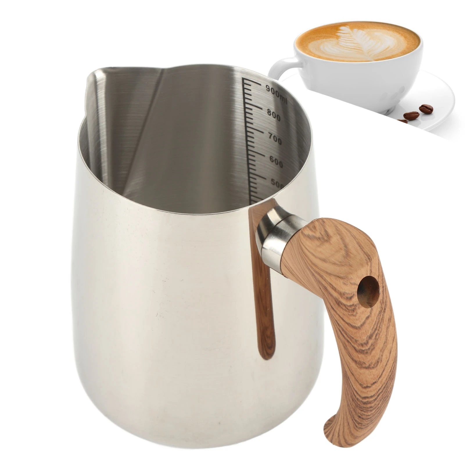 

Coffee Steaming Pitcher Milk Frothing Cup Inner Scale 304 Stainless Steel Dripless Spout Coffee Steaming Pitcher with Handle