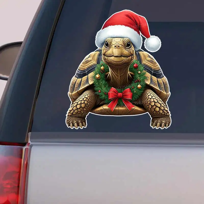 

Whimsical Christmas Turtle Car Sticker Waterproof Vinyl Decal on Bumper Rear Window Self-adhesive Decals Holiday Animal Art Y349