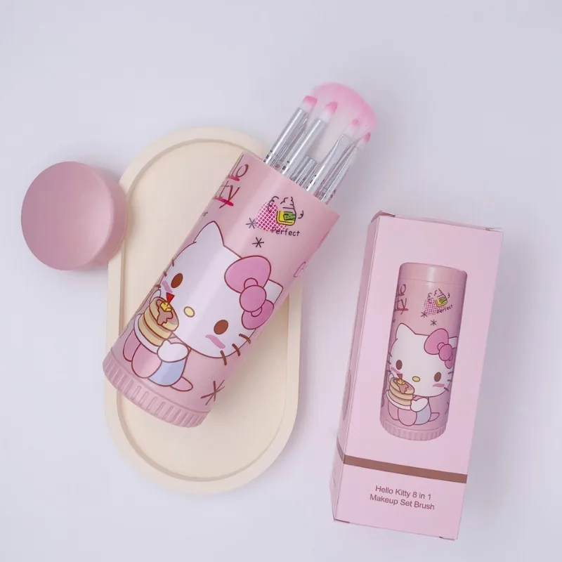 Hello Kitty Makeup Brush Cute Cartoon Set 8 Pieces Tube Beginner Blush Eyebrow Lip Brush Eyeshadow Brush Beauty Tools Gift