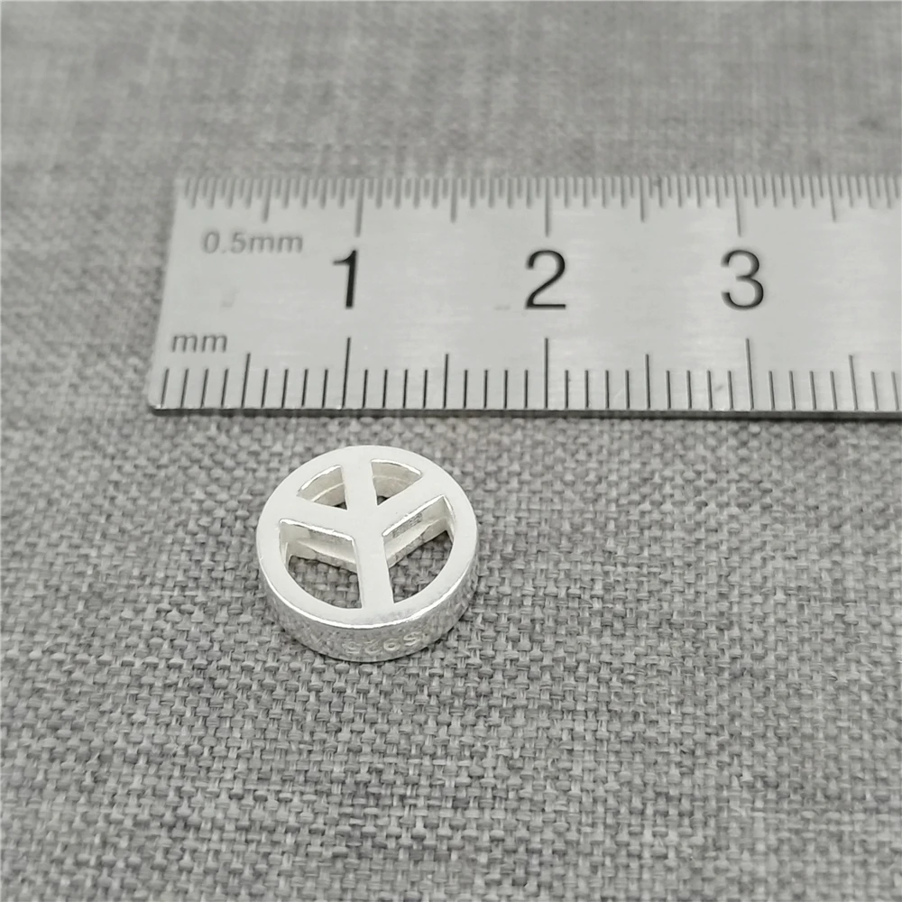 Sterling Silver Peace Sign Bead 2-Sided 925 Silver Symbol Spacer for Bracelet Necklace